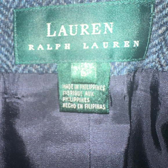 Vintage Lauren by Ralph Lauren Blue Herringbone print wool blazer Size 6 - Picture 8 of 9